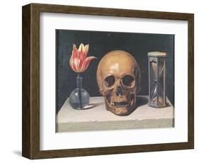 Vanitas Still Life with a Tulip, Skull and Hour-Glass-Philippe De Champaigne-Framed Premium Giclee Print