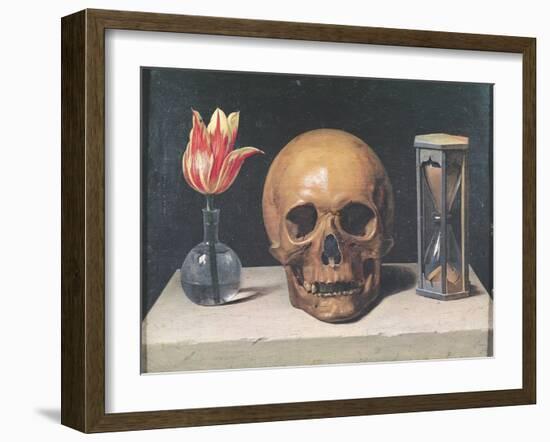 Vanitas Still Life with a Tulip, Skull and Hour-Glass-Philippe De Champaigne-Framed Giclee Print