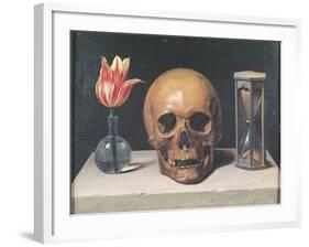 Vanitas Still Life with a Tulip, Skull and Hour-Glass-Philippe De Champaigne-Framed Giclee Print