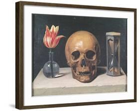 Vanitas Still Life with a Tulip, Skull and Hour-Glass-Philippe De Champaigne-Framed Giclee Print