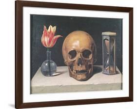 Vanitas Still Life with a Tulip, Skull and Hour-Glass-Philippe De Champaigne-Framed Giclee Print