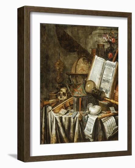 Vanitas Still Life with Musical Instruments, Books, and Other Things, 1663-Evert Collier-Framed Giclee Print