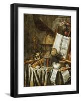 Vanitas Still Life with Musical Instruments, Books, and Other Things, 1663-Evert Collier-Framed Giclee Print