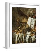 Vanitas Still Life with Musical Instruments, Books, and Other Things, 1663-Evert Collier-Framed Giclee Print