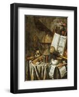 Vanitas Still Life with Musical Instruments, Books, and Other Things, 1663-Evert Collier-Framed Giclee Print