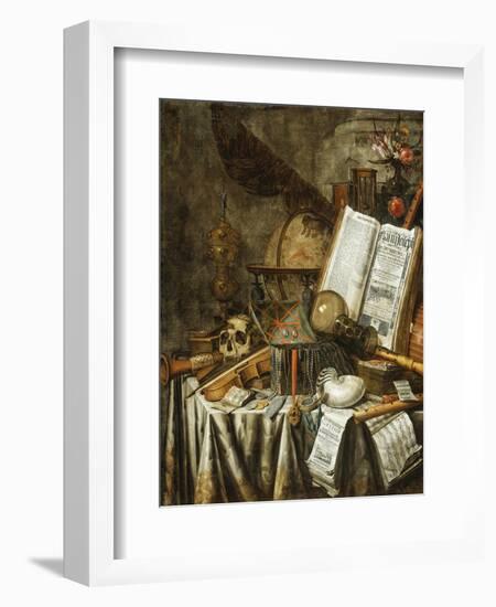 Vanitas Still Life with Musical Instruments, Books, and Other Things, 1663-Evert Collier-Framed Giclee Print