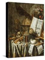 Vanitas Still Life with Musical Instruments, Books, and Other Things, 1663-Evert Collier-Stretched Canvas