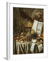 Vanitas Still Life with Musical Instruments, Books, and Other Things, 1663-Evert Collier-Framed Giclee Print