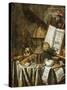 Vanitas Still Life with Musical Instruments, Books, and Other Things, 1663-Evert Collier-Stretched Canvas