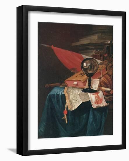 Vanitas Still Life with the Artist at His Easel Reflected in a Crystal Ball-Vincent Laurensz van der Vinne-Framed Giclee Print
