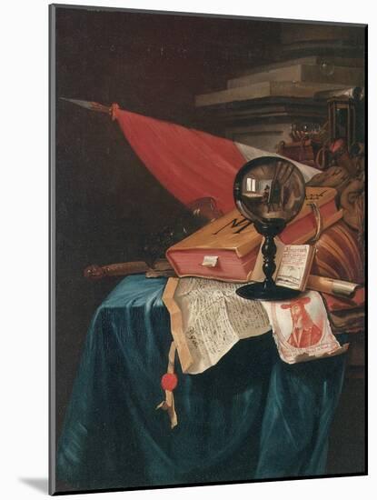 Vanitas Still Life with the Artist at His Easel Reflected in a Crystal Ball-Vincent Laurensz van der Vinne-Mounted Giclee Print