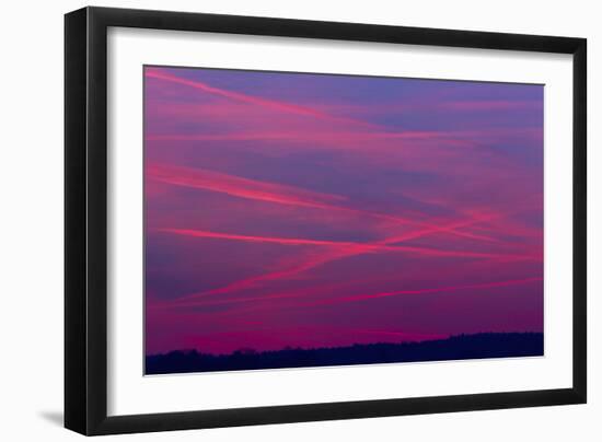 Vapour Trails from Airliners at Dusk-null-Framed Photographic Print