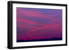 Vapour Trails from Airliners at Dusk-null-Framed Photographic Print