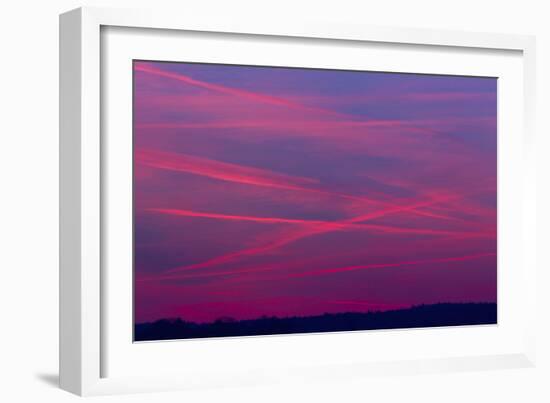 Vapour Trails from Airliners at Dusk-null-Framed Photographic Print