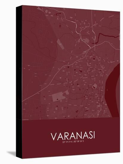 Varanasi, India Red Map-null-Stretched Canvas