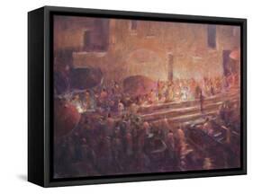 Varanasi Steps at Night-Lincoln Seligman-Framed Stretched Canvas