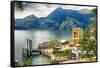 Varenna Harbor on Lake Como, Italy-George Oze-Framed Stretched Canvas