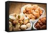 Varieties of Nuts: Cashew, Pistachio, Almond.-Voy-Framed Stretched Canvas