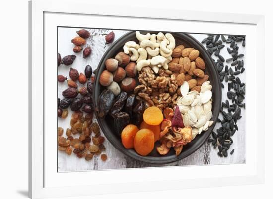 Variety of 12 Assorted Nuts and Dried Fruits-alenkasm-Framed Photographic Print