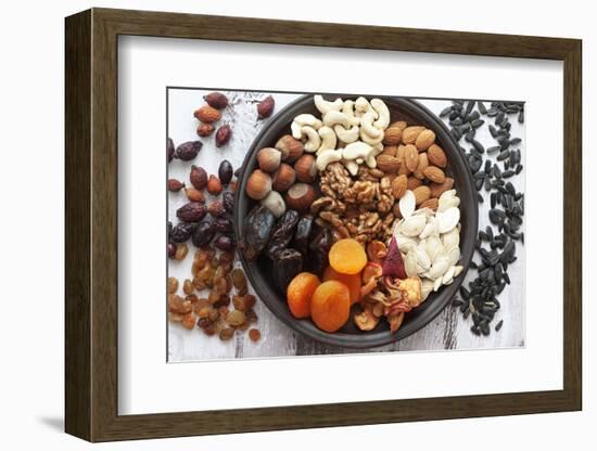 Variety of 12 Assorted Nuts and Dried Fruits-alenkasm-Framed Photographic Print