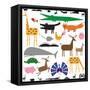 Variety of Stylized Animals in Color and Black and White-Adrian Sawvel-Framed Stretched Canvas