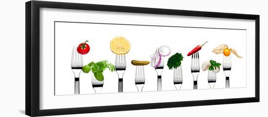 Variety of Vegetarian Food on Forks-foodbytes-Framed Photographic Print