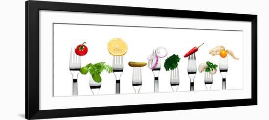 Variety of Vegetarian Food on Forks-foodbytes-Framed Photographic Print
