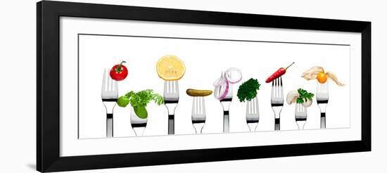 Variety of Vegetarian Food on Forks-foodbytes-Framed Photographic Print