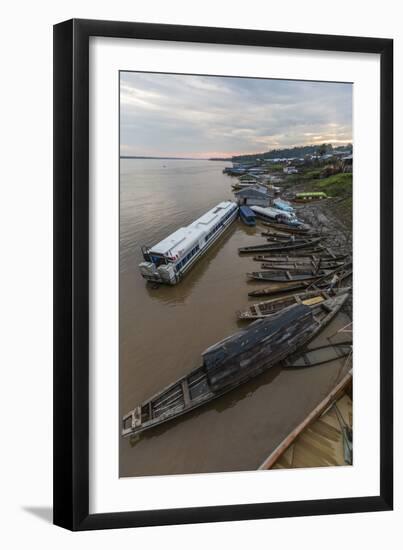 Various boats along the banks of the Amazon River, Loreto, Peru, South America-Michael Nolan-Framed Photographic Print