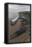 Various boats along the banks of the Amazon River, Loreto, Peru, South America-Michael Nolan-Framed Stretched Canvas