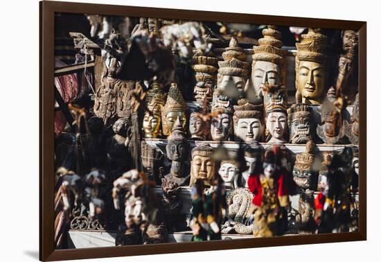 Various Burmese Statues/Masks on Display at Market in Bagan, Myanmar-Harry Marx-Framed Photographic Print