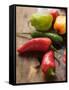 Various Chili Peppers with Drops of Water-null-Framed Stretched Canvas