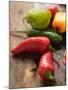 Various Chili Peppers with Drops of Water-null-Mounted Photographic Print