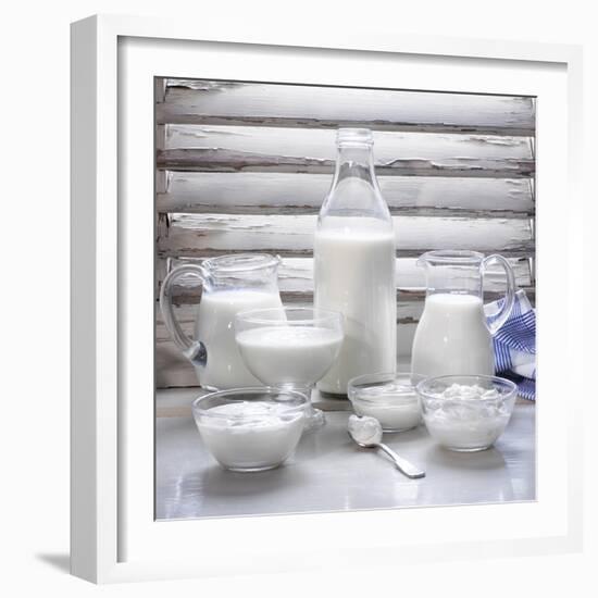 Various Dairy Products in Front of Window Frame-Peter Rees-Framed Photographic Print