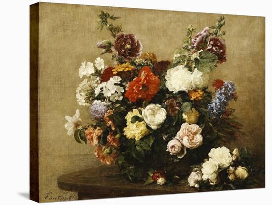 Various Flowers and Roses in a Basket, a Bouquet of Roses on the Table-Henri Fantin-Latour-Stretched Canvas