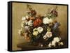 Various Flowers and Roses in a Basket, a Bouquet of Roses on the Table-Henri Fantin-Latour-Framed Stretched Canvas