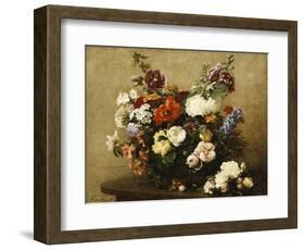 Various Flowers and Roses in a Basket, a Bouquet of Roses on the Table-Henri Fantin-Latour-Framed Giclee Print