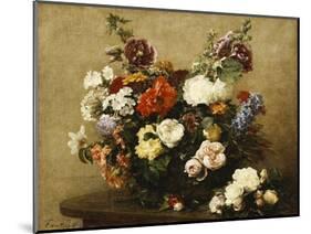 Various Flowers and Roses in a Basket, a Bouquet of Roses on the Table-Henri Fantin-Latour-Mounted Giclee Print