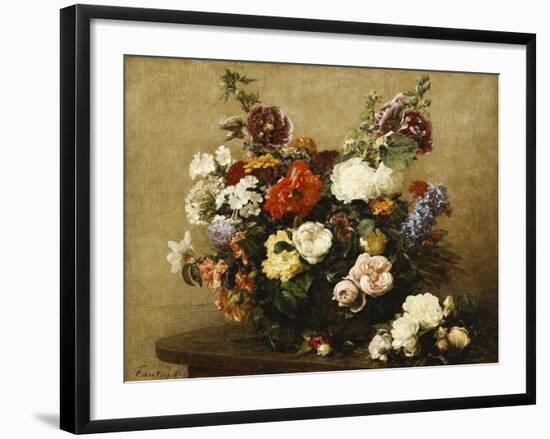 Various Flowers and Roses in a Basket, a Bouquet of Roses on the Table-Henri Fantin-Latour-Framed Giclee Print