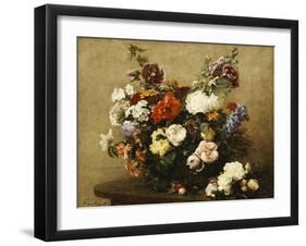 Various Flowers and Roses in a Basket, a Bouquet of Roses on the Table-Henri Fantin-Latour-Framed Giclee Print