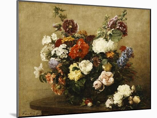 Various Flowers and Roses in a Basket, a Bouquet of Roses on the Table-Henri Fantin-Latour-Mounted Giclee Print