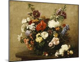 Various Flowers and Roses in a Basket, a Bouquet of Roses on the Table-Henri Fantin-Latour-Mounted Giclee Print