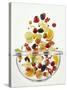 Various Fruits Falling into Glass Bowl-J?rgen Holz-Stretched Canvas