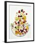 Various Fruits Falling into Glass Bowl-J?rgen Holz-Framed Photographic Print