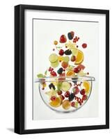 Various Fruits Falling into Glass Bowl-J?rgen Holz-Framed Photographic Print