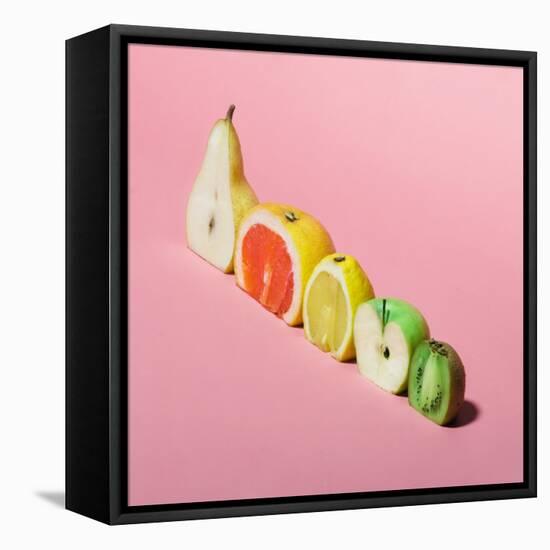 Various Fruits Sliced in Half. Minimal Concpet.-Zamurovic Photography-Framed Stretched Canvas