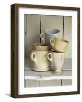 Various Light Coloured Cups on Wooden Shelf-Ellen Silverman-Framed Photographic Print