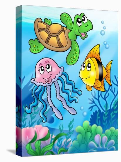 Various Sea Fishes and Animals-clairev-Stretched Canvas