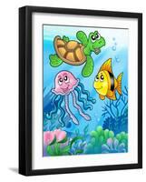 Various Sea Fishes and Animals-clairev-Framed Art Print