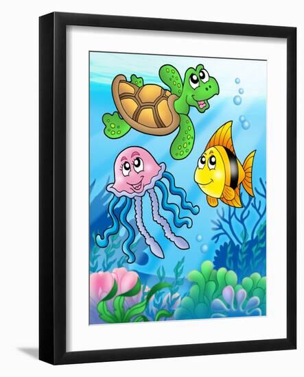 Various Sea Fishes and Animals-clairev-Framed Art Print